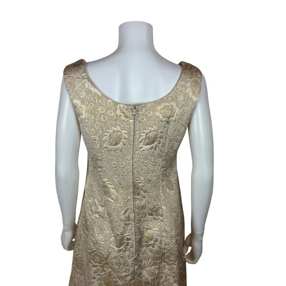 Vintage 60s Brocade Dress Womens Small Gold Floral Cocktail Shift - Picture 8 of 11